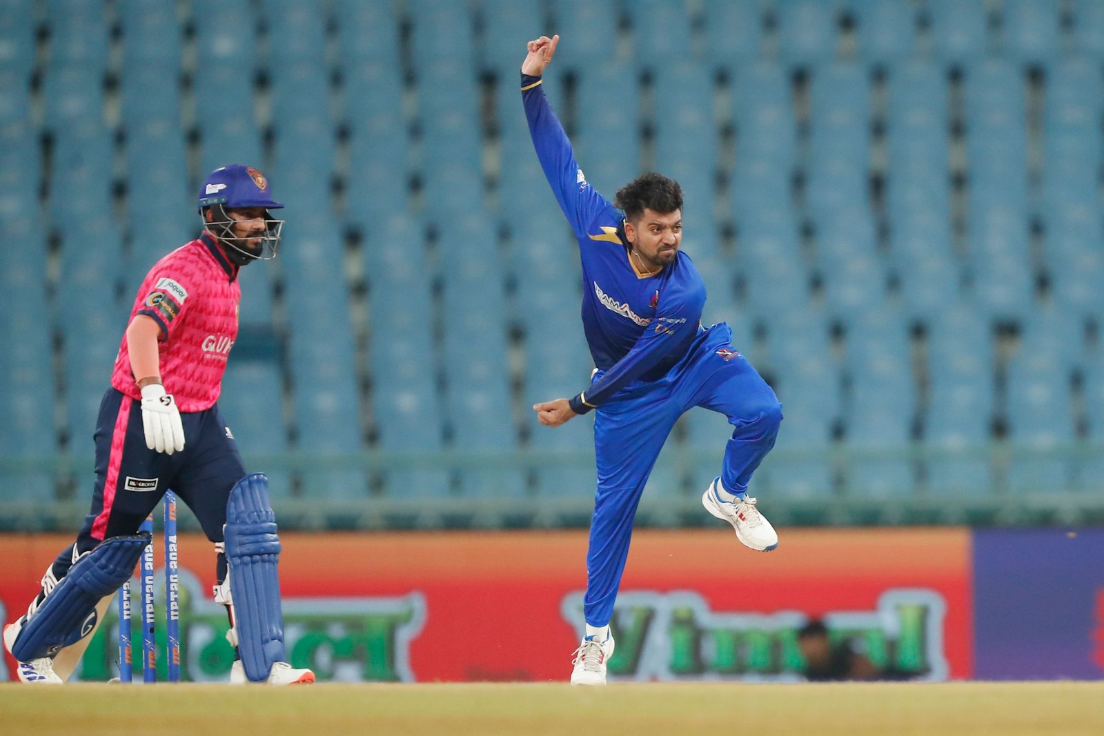 Yash Garg of Meerut Mavericks during match 27 of the UPT20 League season 2 between Meerut Mavericks and Gorakhpur Lions held at the Bharat Ratna Shri Atal Bihari Vajpayee Ekana Cricket Stadium, Lucknow on the 7th September 2024.

Photo by Arjun Singh / Aceimages.in for UPT20