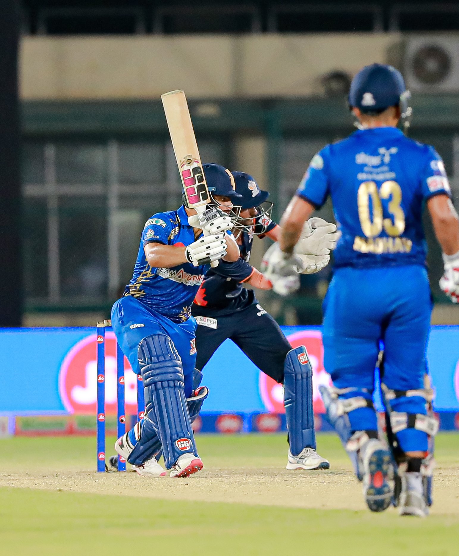 During the match between Kashi Rudras and Meerut Mavericks at Green Park Stadium on 31 August 2023.